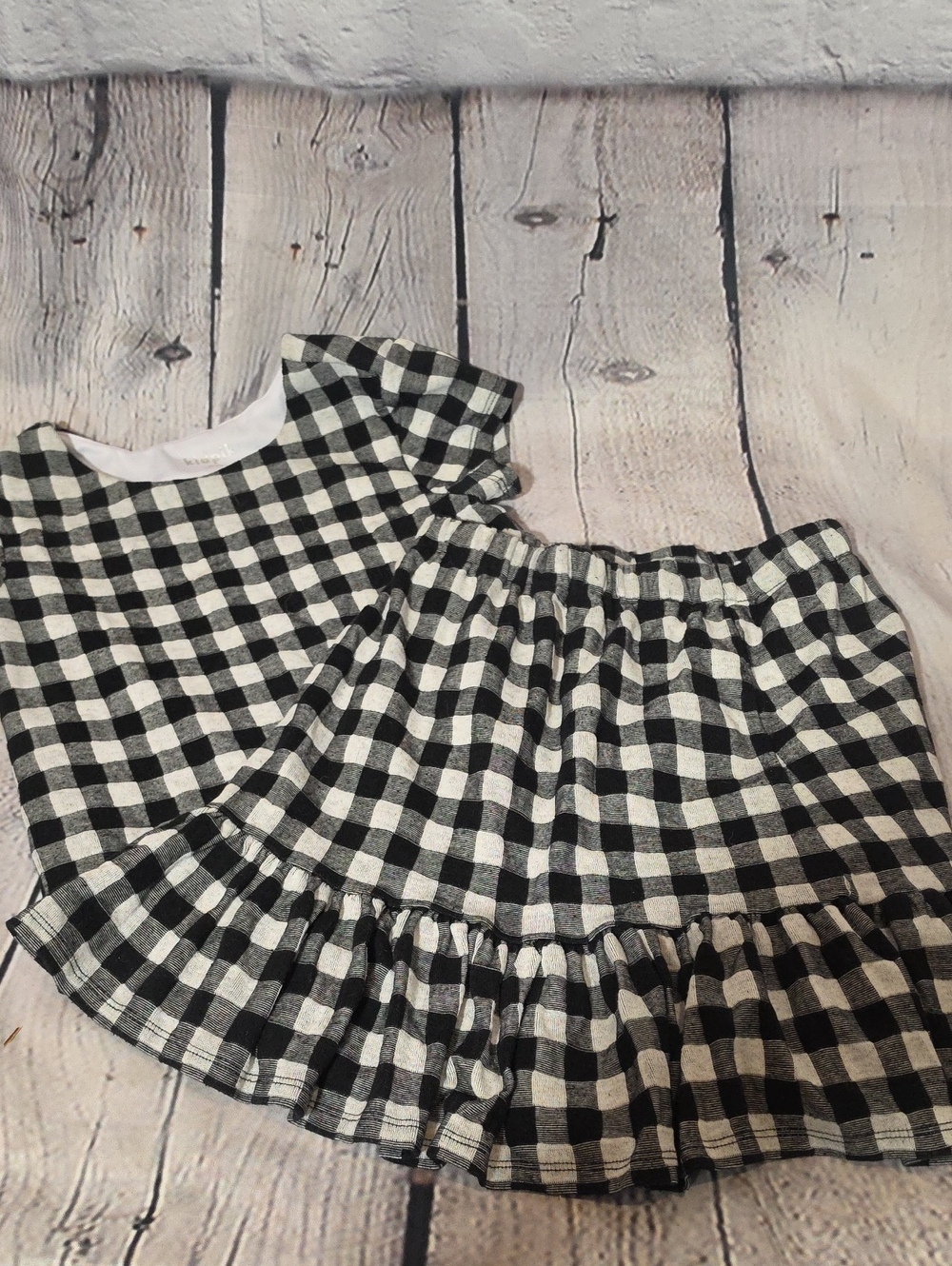 kidpik Black and White Gingham Ruffle Skirt And Matching Shirt